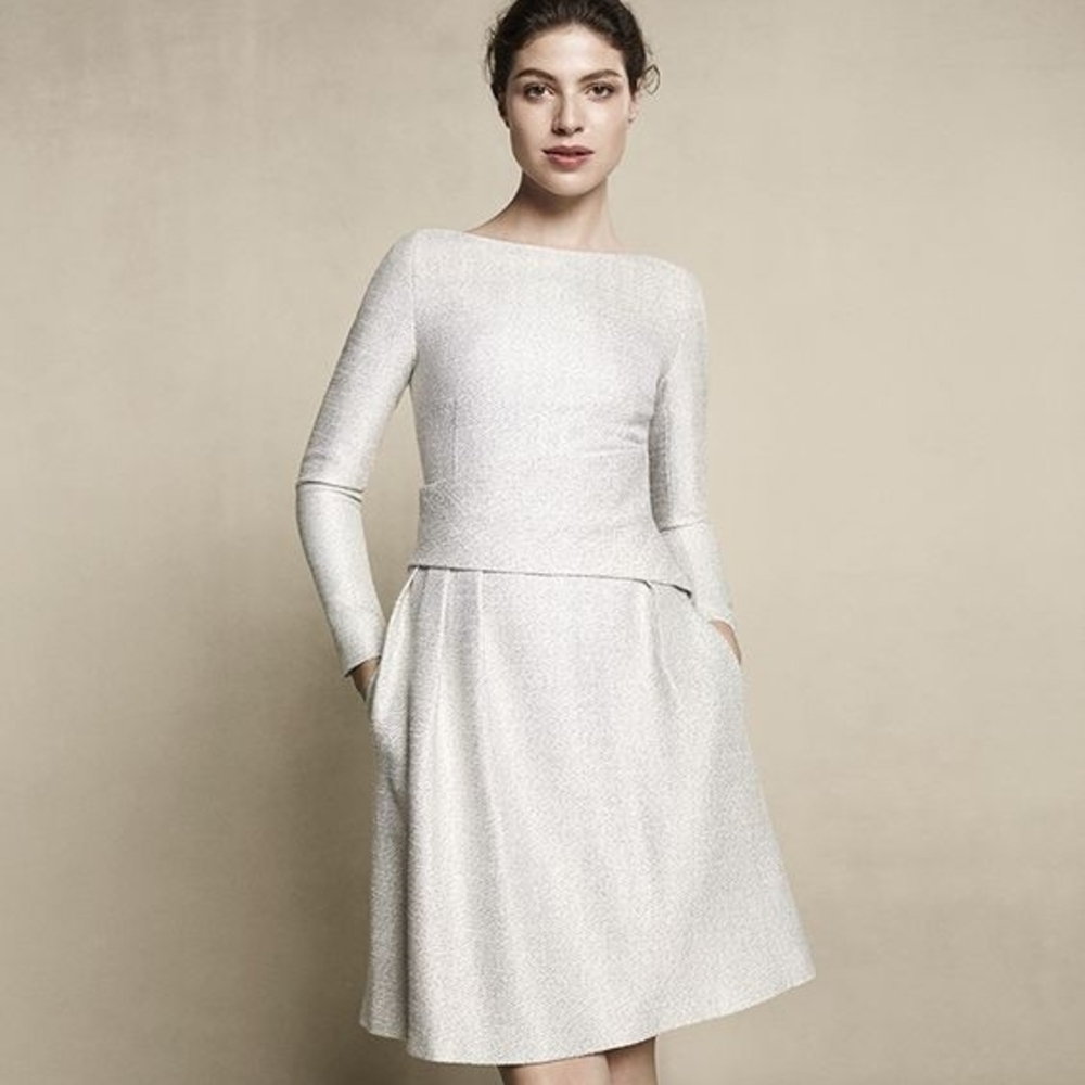 The Fold Camelot Dress - Winter White Tweed - Size 4 US, Size 8 UK